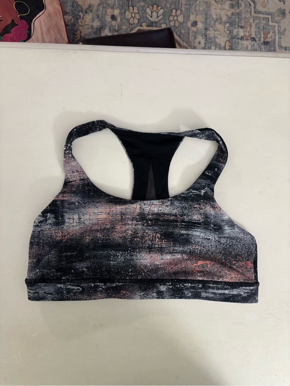 Lululemon Women's Abstract Print Racerback Sports Bra - Size 10 Black & Pink